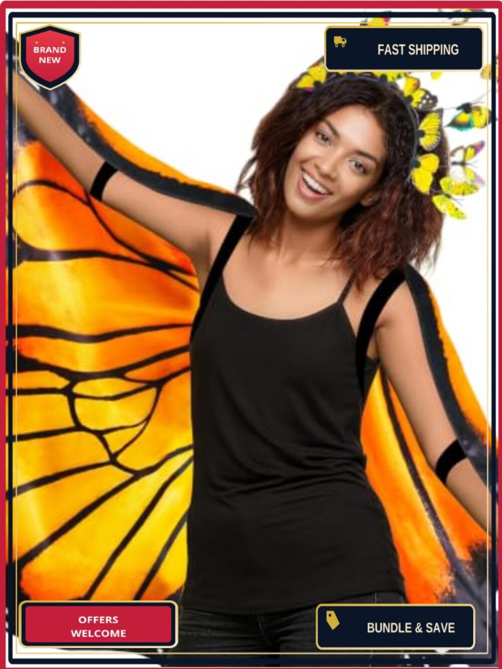 Adult Butterfly Wings Costume Set 5.4ft Wingspan Polyester 75D Satin Cape